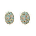 Gold Tone Pale Blue Enamel Flower And Leaf Oval Stud Earrings view 5