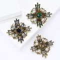 Antique Gold Geometric Pearl Brooch With Decorative Crystal And Enamel Details view 3