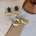 Rainbow and Black Faceted Top Gold Open Ring Earrings view 2