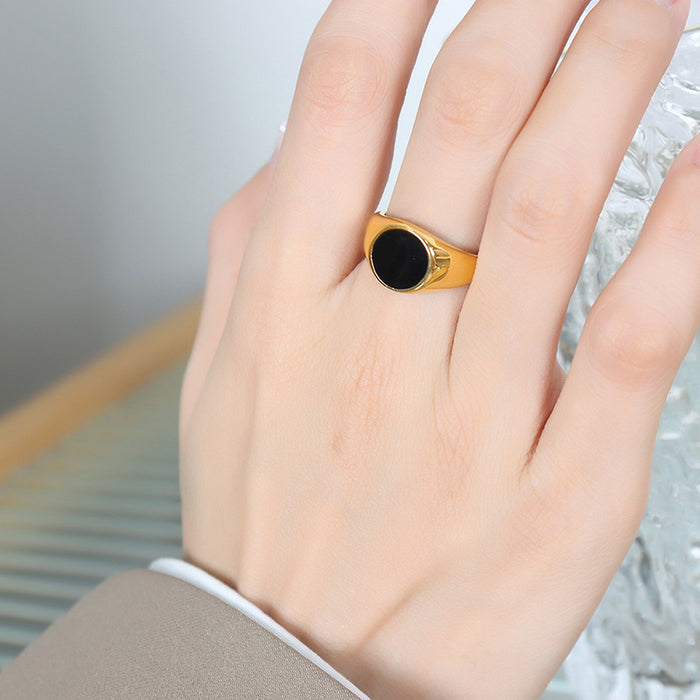 Black Oval Signet Ring Gold Steel Multi Size Metal Band