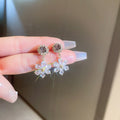 Crystal Flower and Circle Drop Stud Earrings Statement Jewelry view 1