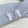 Silver Tone Pastel Blue Pink Butterfly Stud Earrings For Women view 4