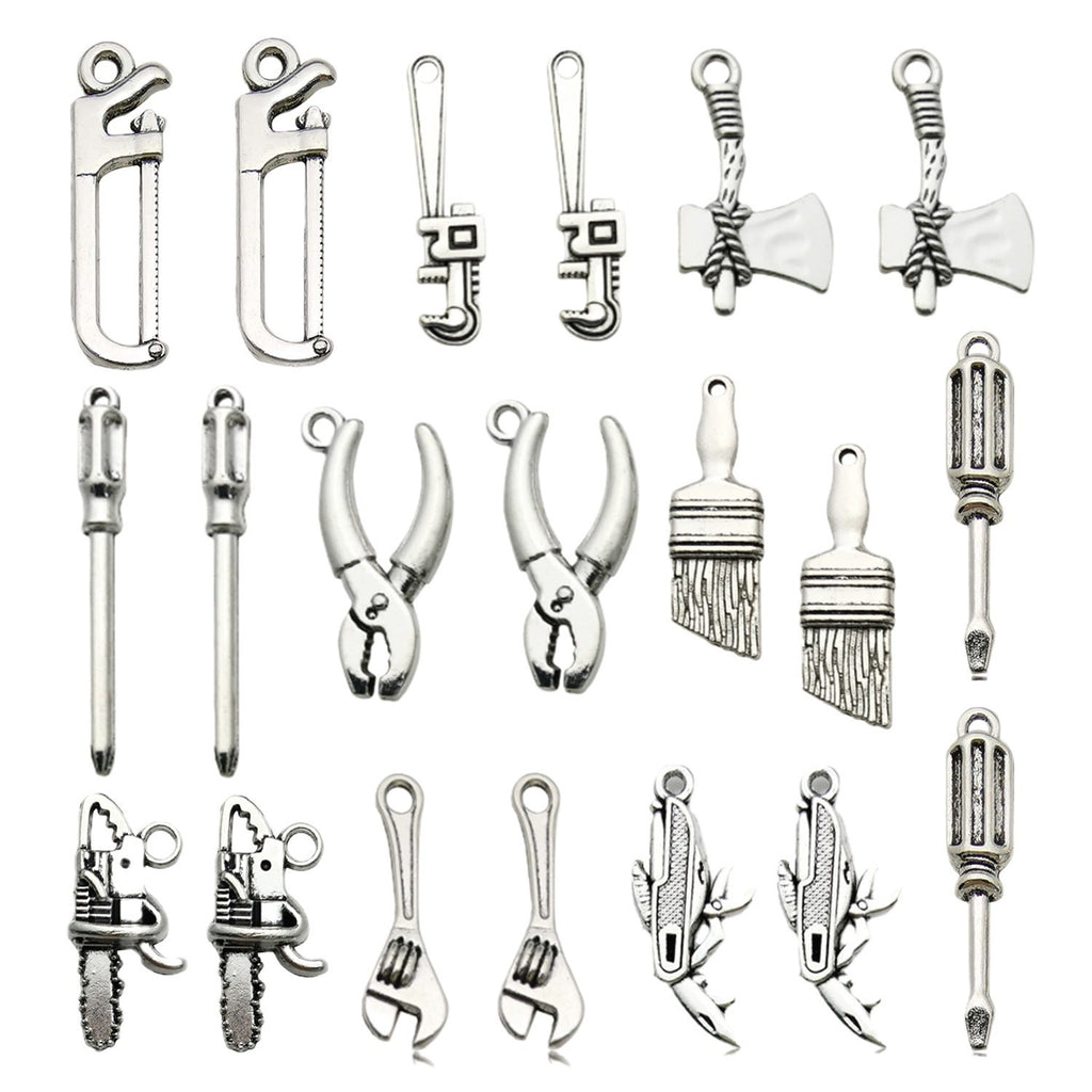 Antique Silver Zinc Alloy Screwdriver Tape Measure Toolbox Tool Charm Pendant for DIY Jewelry