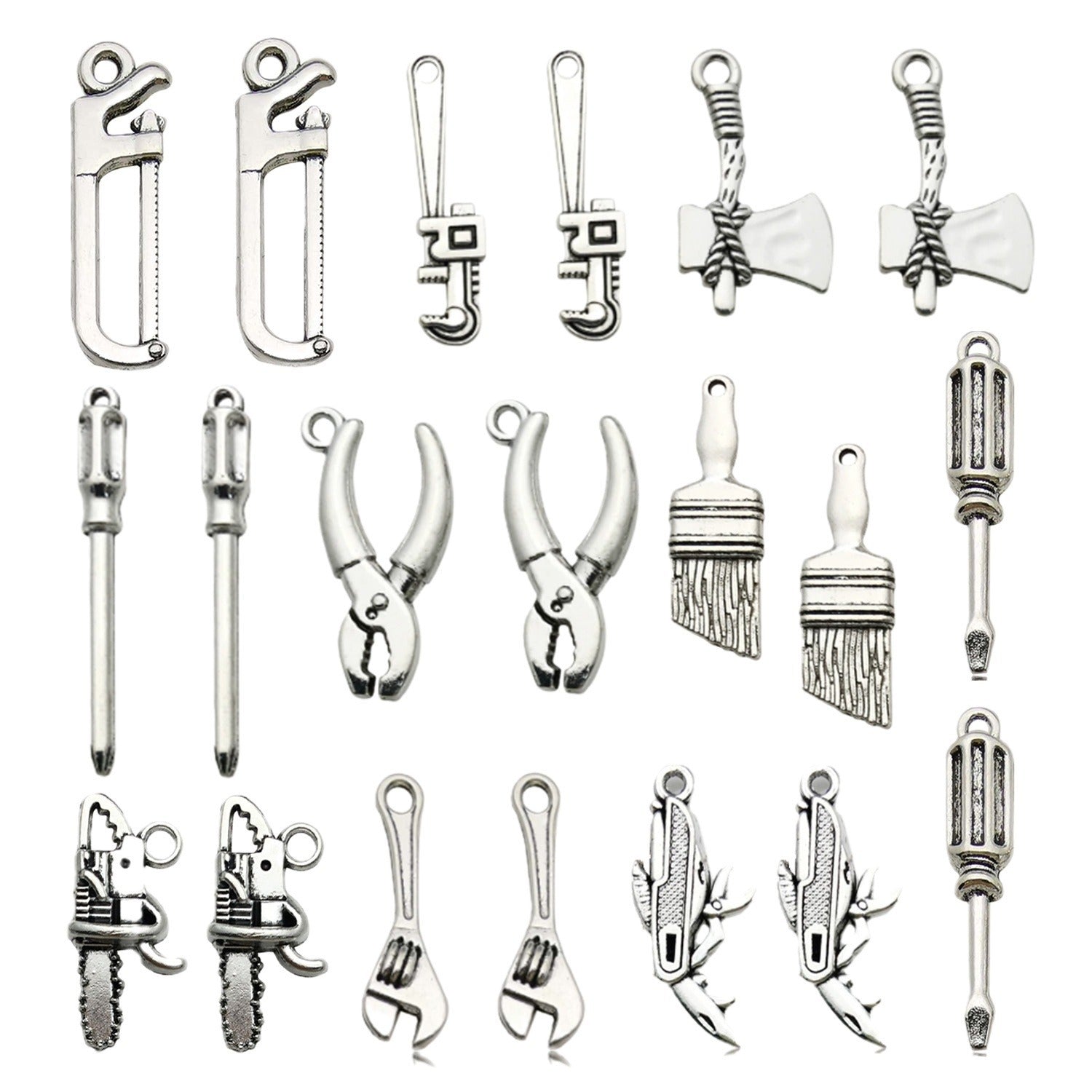 Antique Silver Zinc Alloy Screwdriver Tape Measure Toolbox Tool Charm Pendant for DIY Jewelry
