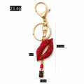 Red Rhinestone Lips Lipstick Keychain Gold Metal Bag Charm view 2
