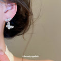 Silver Butterfly Crystal Drop Stud Earrings With A Silver-Tone Finish view 3