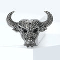 Black Crystal Bull Head Brooch With Silver Tone Details view 2