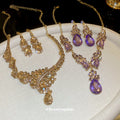 Gold Purple Crystal Teardrop Necklace Matching Earrings view 3