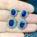 Royal Blue Double Oval Halo Drop Zirconia Earrings view 1
