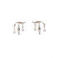 Silver Tone Lily Bell and Clear Stone Dangle Stud Earrings view 5