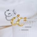 Small Flat C-Shape Hoop Stud Earrings Gold Steel Pair view 2
