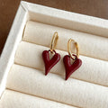 Burgundy Red Enamel Bow Heart Flower Pearl Earrings view 9