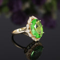 Gold Tone Green Oval Stone Leaf Halo Statement Ring view 4