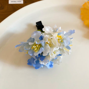 Fabric Flower Cluster Duckbill Hair Clips Yellow Blue