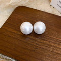 White Round Pearl Look Stud Earrings in Three Sizes view 6