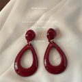 Wine Red Resin Ball Stud Earrings Open Teardrop Drop view 3