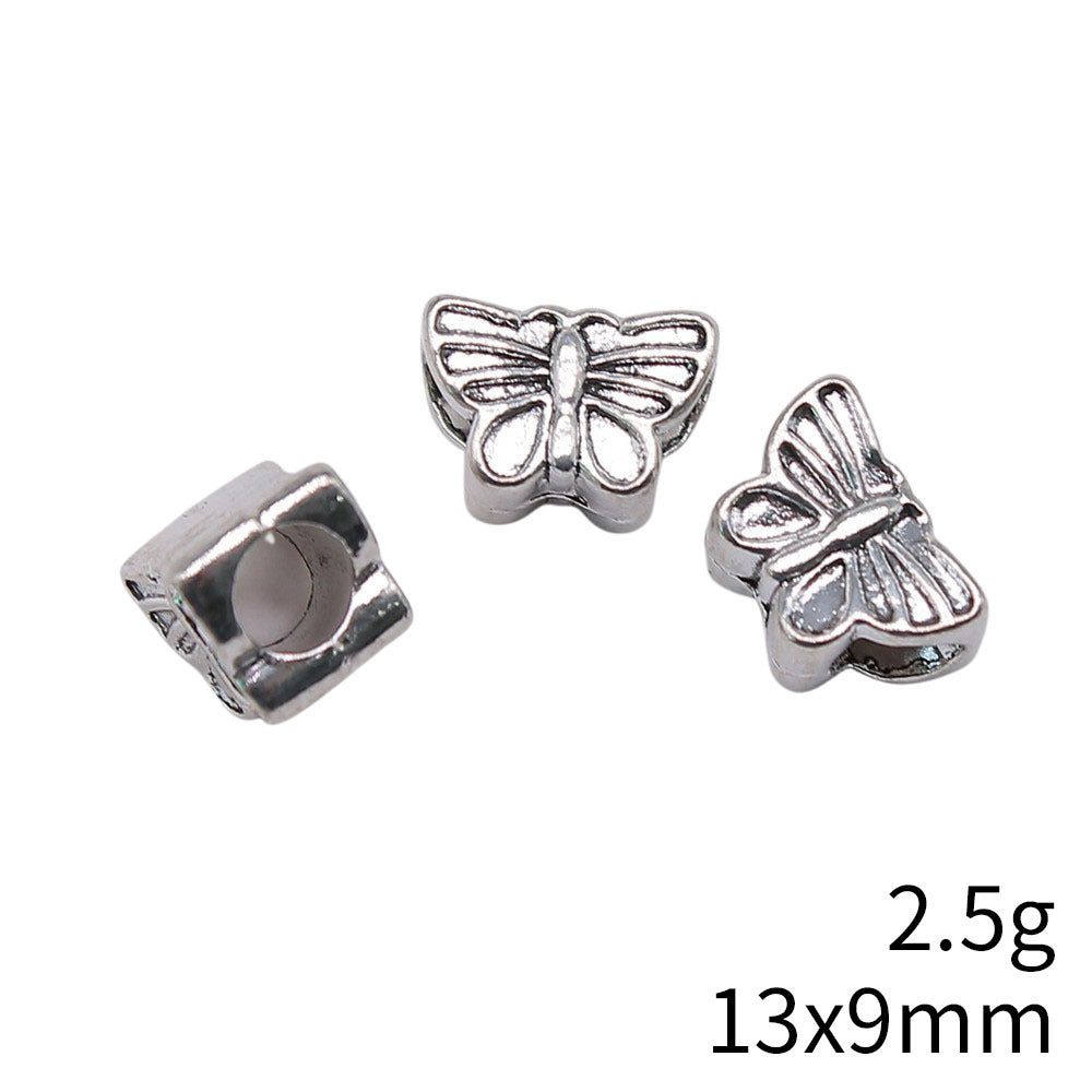 13x8.9x8.2mm 2.3g Antique Silver Zinc Alloy Butterfly Large Hole Beads for European Bracelet DIY Jewelry