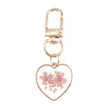 Gold Tone Heart Pressed Flower Resin Clip Keychains view 10
