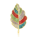 Multicolor Crystal Leaf Brooch with Detailed Metal-tone Finish view 5
