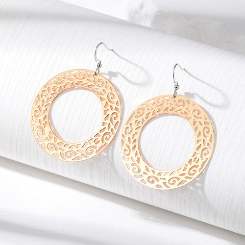 Main product view of silver Tone Large Round Openwork Filigree Hook Earrings