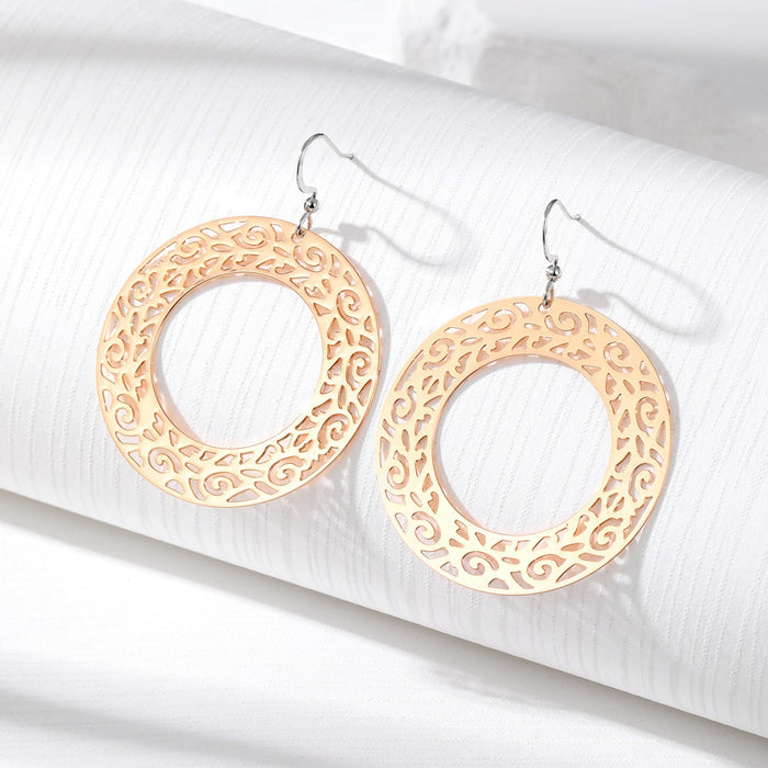 Silver Tone Large Round Openwork Filigree Hook Earrings