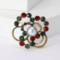 Layered Crystal and Pearl Flower Brooch in 2 Color Styles view 2