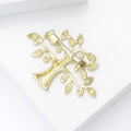 Matte Gold Silver Fortune Tree Textured Metal Brooch view 4