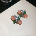 Pink Oval Green Leaf Rhinestone Necklace Bracelet Or Earrings view 8