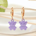 Gold Tone Enamel Bear Charm Huggie Drop Earrings in Six Colors view 3