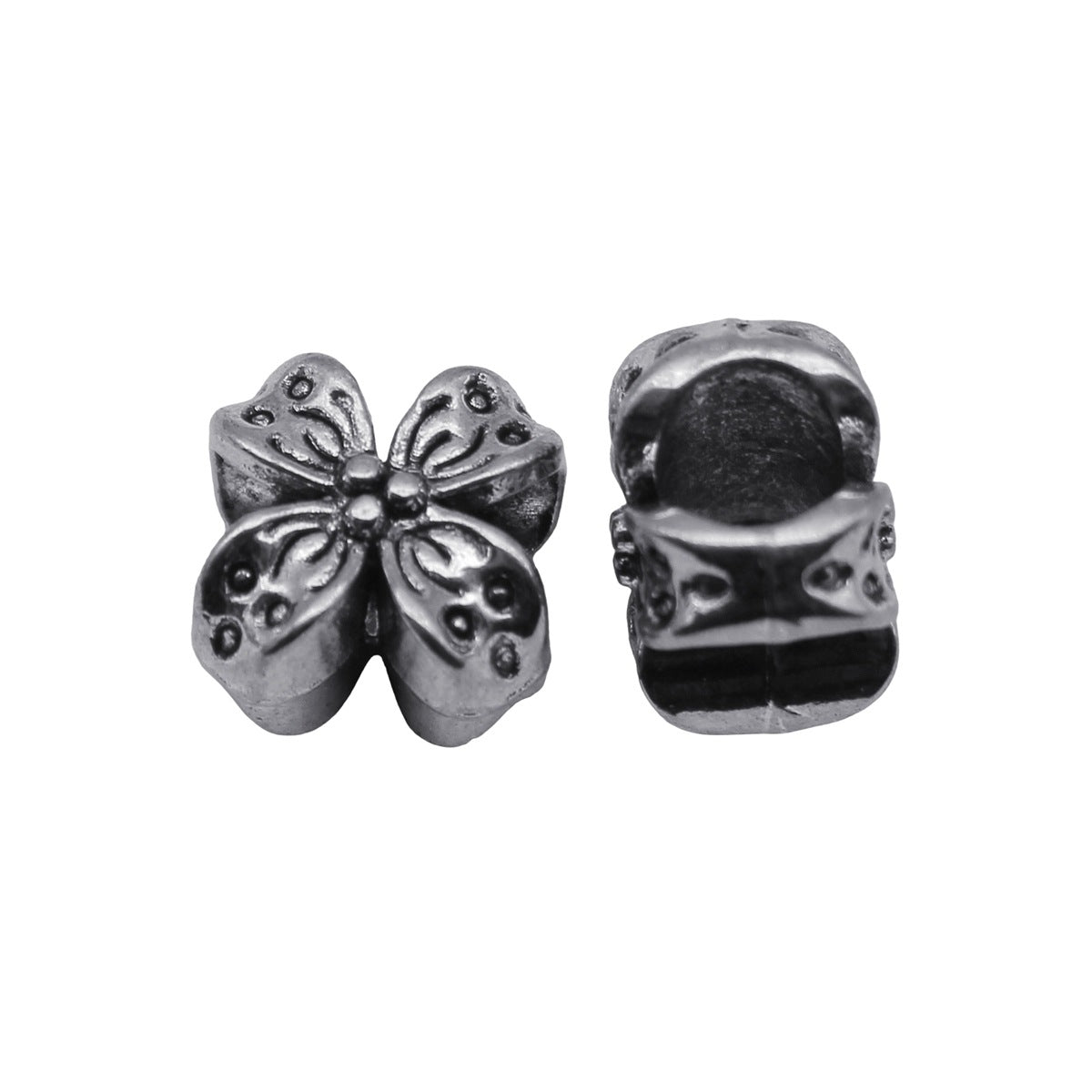 11x11x7.1mm 1.3g Antique Silver Zinc Alloy Four Petal Flower Large Hole Beads for Bracelet Jewelry Making