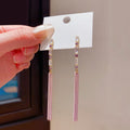Color Crystal Chain Tassel Stud Earrings in Two Tones view 2