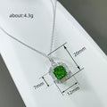 Silver Green Square Halo Pendant Necklace Clear Halo Frame view 4