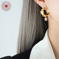 Heart Embossed C-Hoop Earrings Crystal Teardrop Dangle view 3