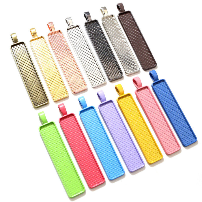 Long Rectangular Cabochon Pendant Trays in Seventeen Colors
