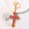 Gold Tone Enamel Floral Cross Keychain With Rhinestones view 4