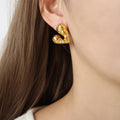Heart Stud Earrings Hammered Smooth Open Gold Steel view 9