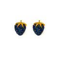 Red and Navy Strawberry Gold Tone Statement Stud Earrings view 5