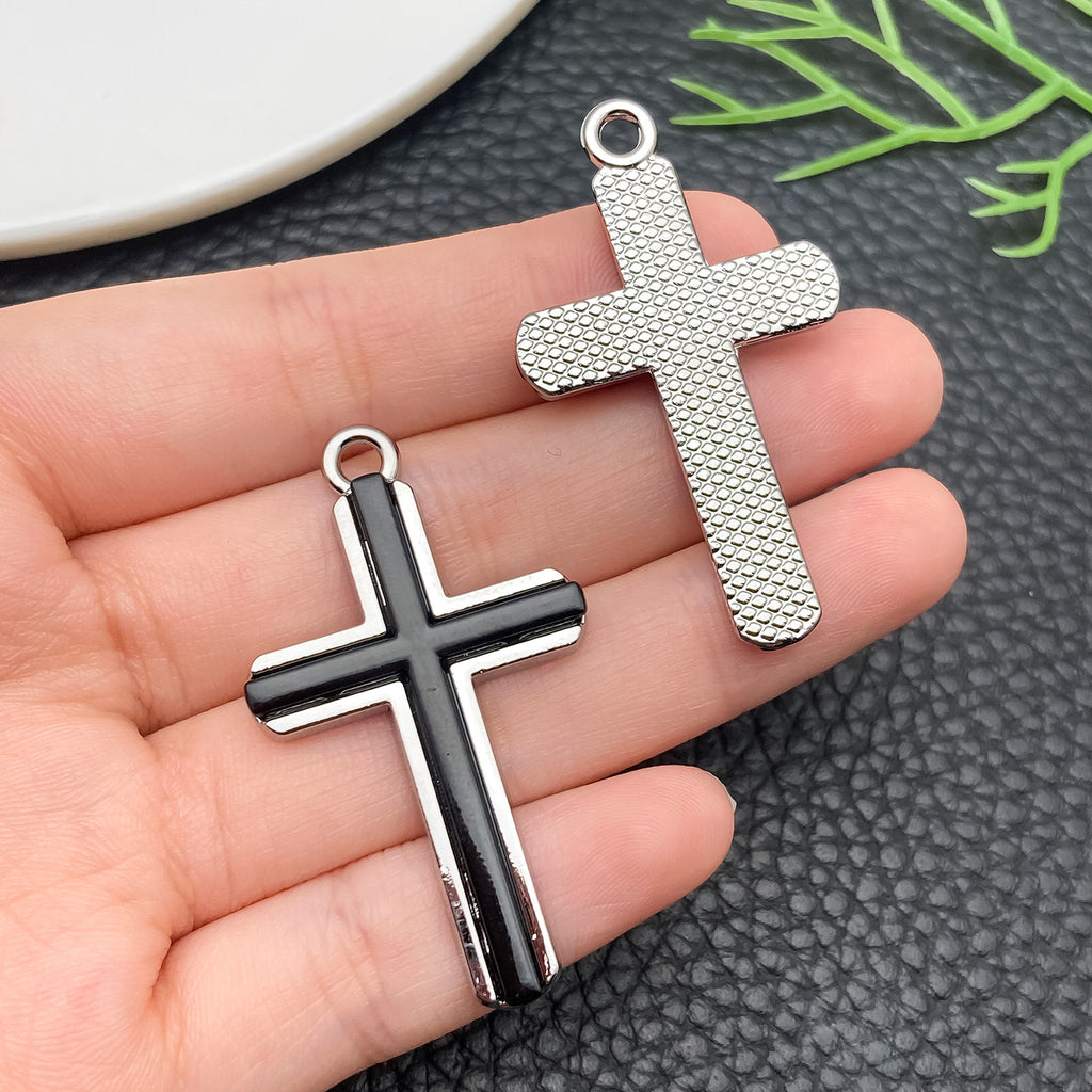 White K Zinc Alloy Rhinestone Cross charm pendant for DIY necklace street jewelry