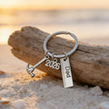 Silver Dad Hammer Ruler Multi Charm Metal Keychain Ring view 4