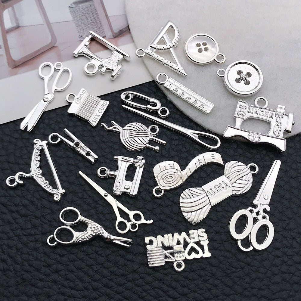 Vintage Zinc Alloy Scissors Sewing Machine Charm Pendant for DIY Bracelet Necklace Key Ring