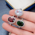 Oversized Oval Solitaire Halo Ring In Three Stone Colors Silver Tone view 3