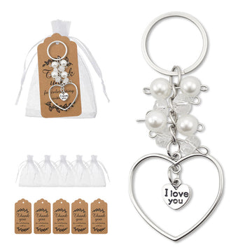 Pearl Cluster Open Heart I Love You Keychain and Attached Hardware