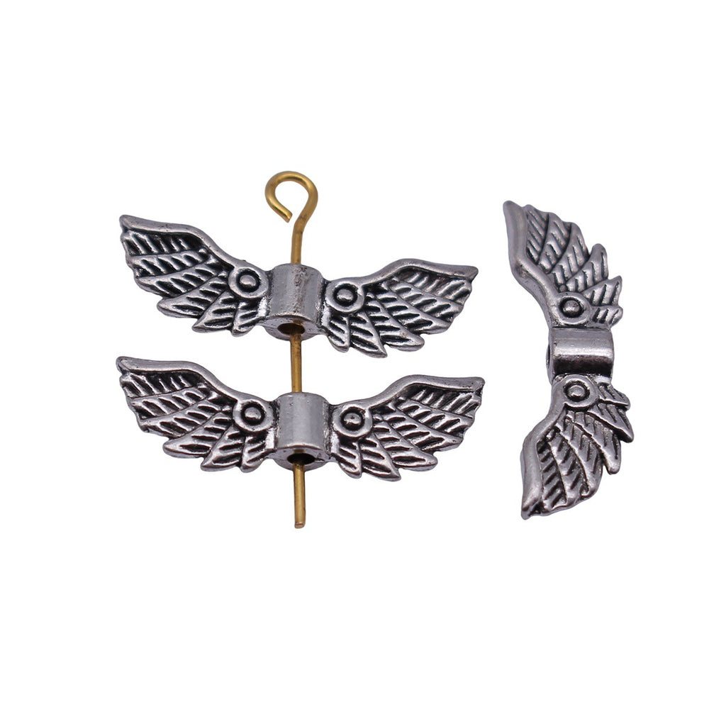 22x7x3.3mm 0.88g Antique Silver Zinc Alloy Wing Loose Metal Beads for DIY Bracelet Jewelry Making