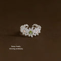 Silver Tone Clear Stone Daisy Green Center Adjustable Open Ring view 1