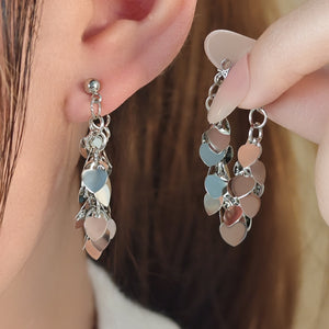 Silver-Tone Heart Sequin Cluster Drop Earrings, 4.2 cm Alloy Studs