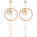 Woven Circle Moon and Star Long Tassel Stud Earrings view 5