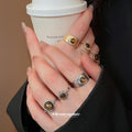 Brown Cabochon Open Ring Sets Gold Silver Three Piece view 2
