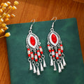 Red Blue and Multicolor Beaded Teardrop Tassel Earrings view 6