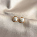 Square Cushion Pearl Stud Earrings Gold Beaded Rim Pair view 3