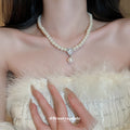 Pearl Bead Necklace Pavé Teardrop Pendant White Gray view 4